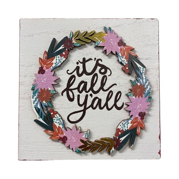 It’s Fall Y’All Whitewashed Distressed Wood Sign NWT - Picture 1 of 6